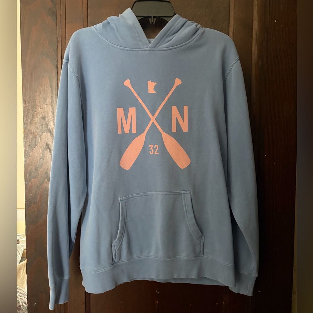 “Sota Clothing” Light Blue Kids Pullover Hoodie with Pink Oar Graphic